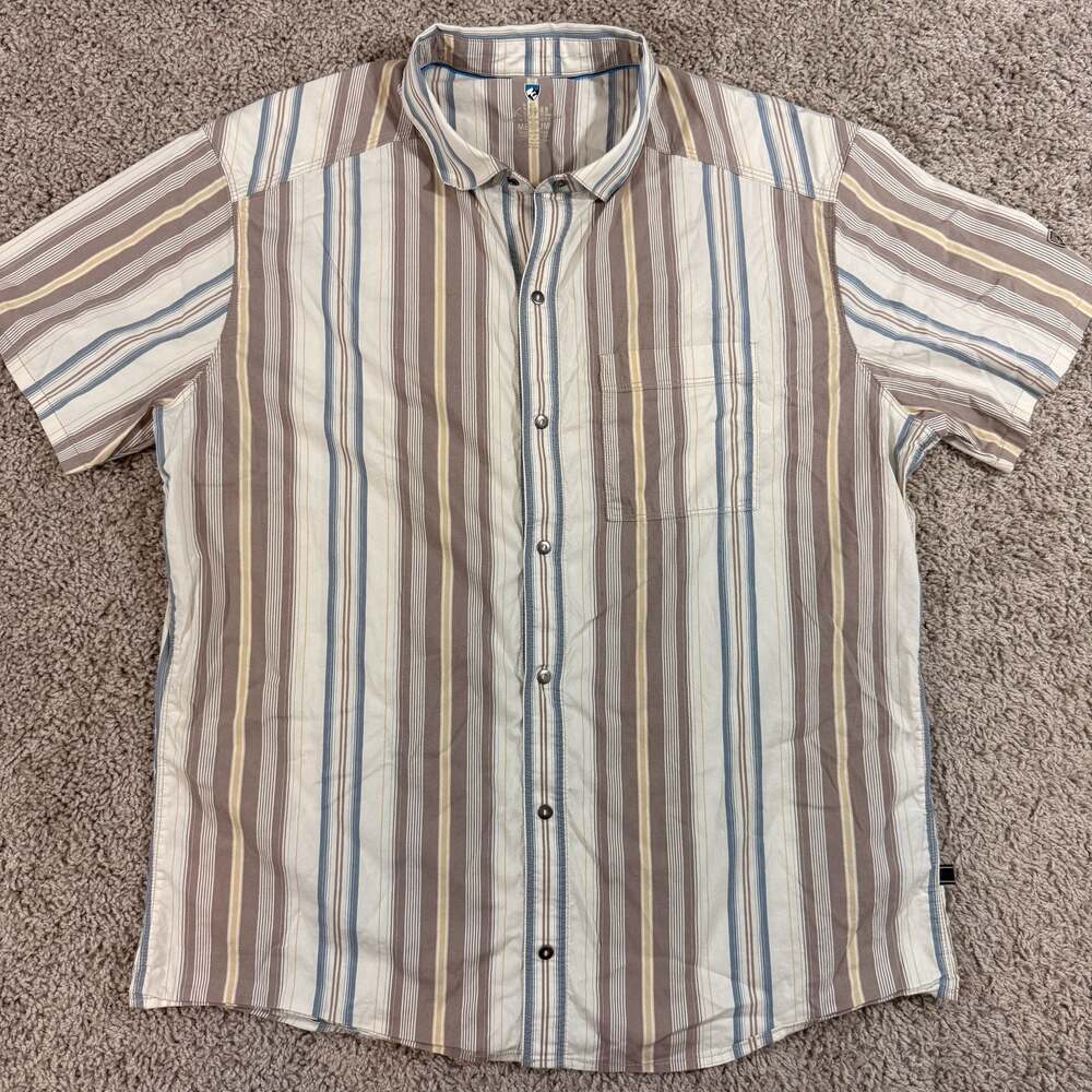 Kuhl Mens Medium Stripe Short Sleeve Button Up Shirt Outdoor Hiking Stretch M